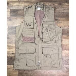 Campco Vest Mens Medium Brown Beige HUMVEE Safari Photo Hunting Fishing Coat .